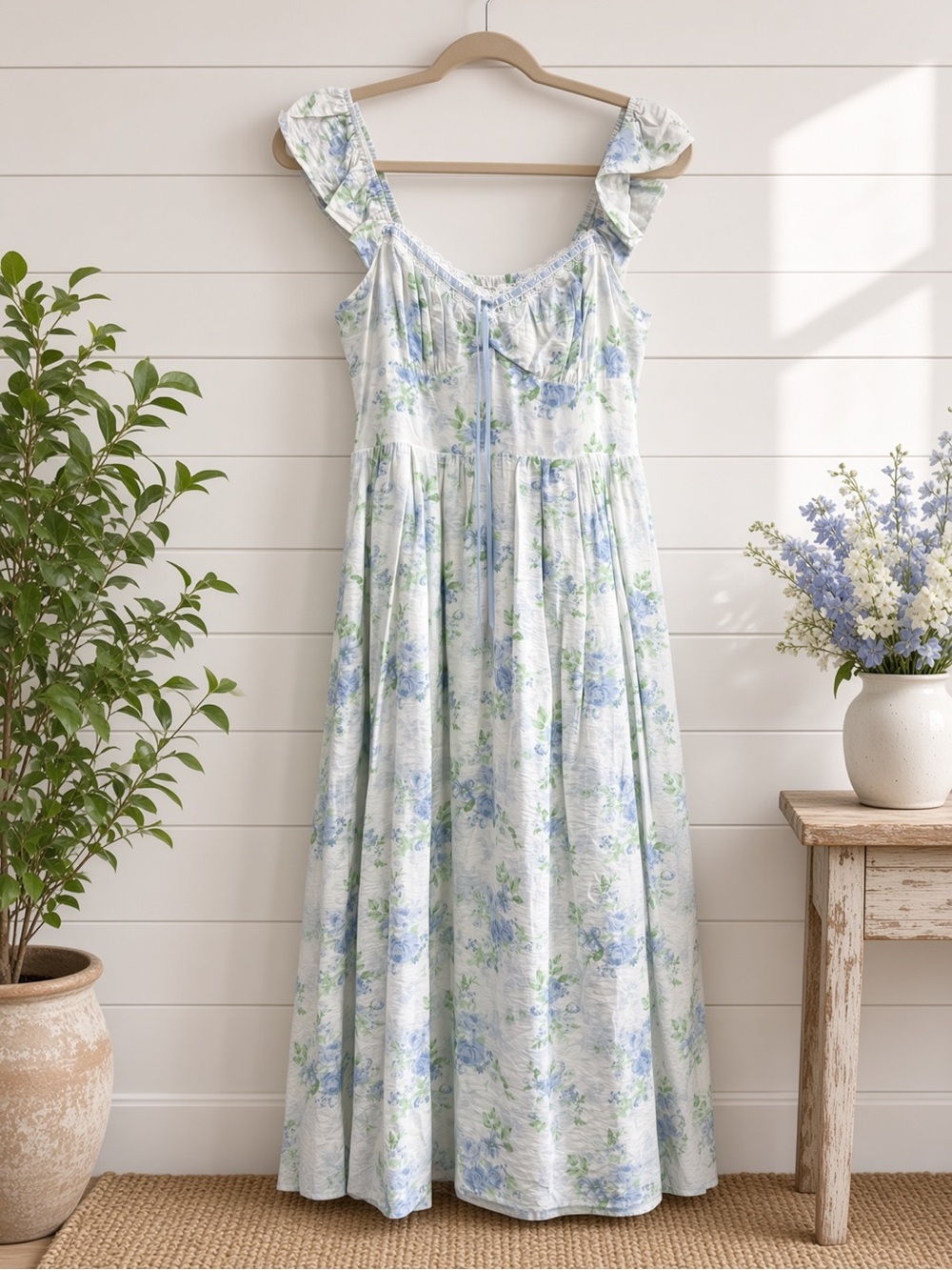 Short Flutter Sleeve Midi Dress With Floral Print